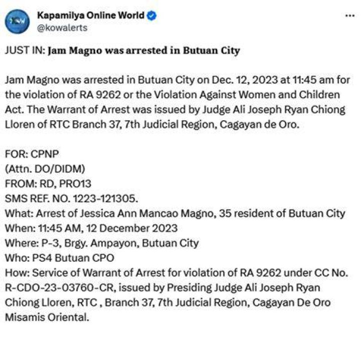 Jam Magno Arrested